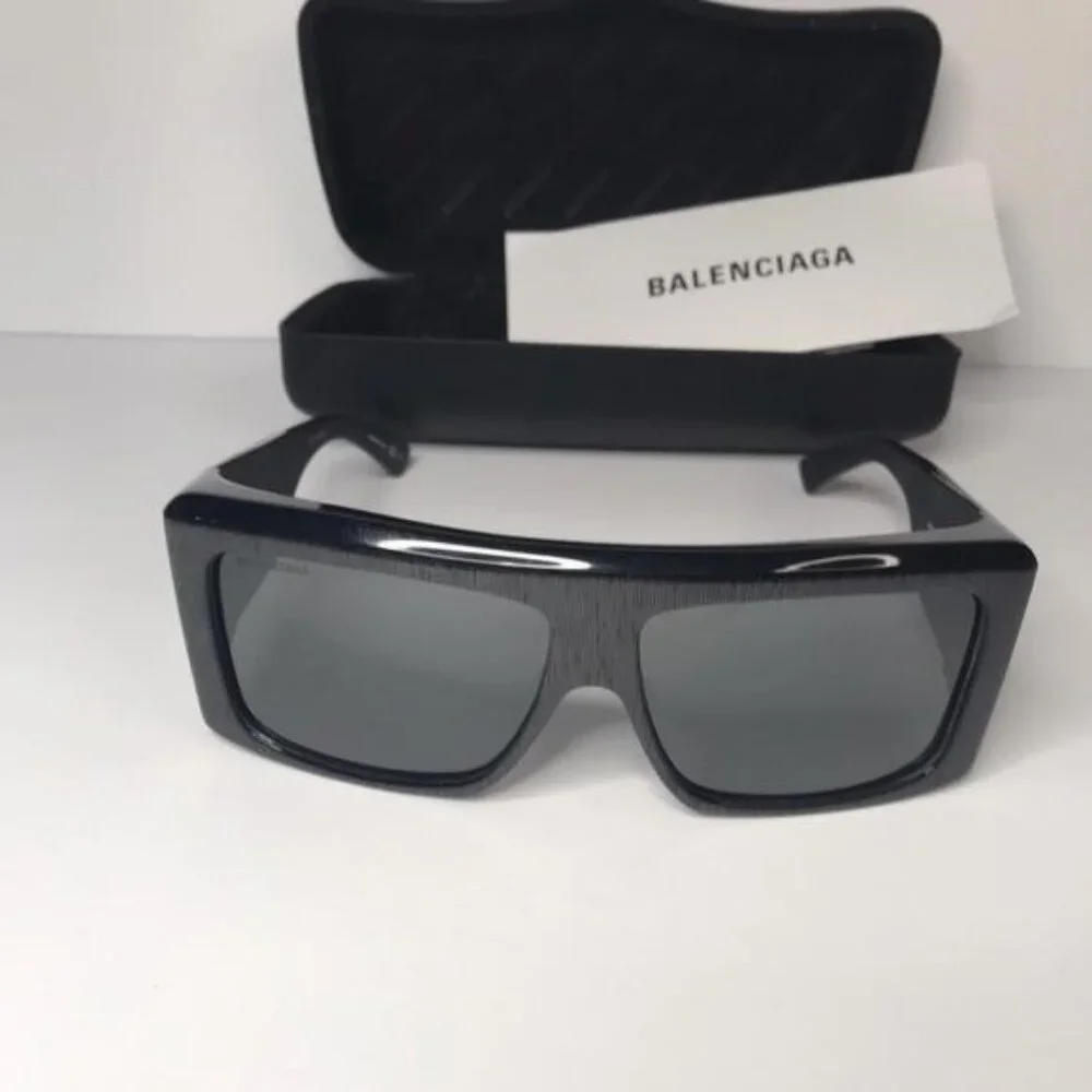 Original Balenciaga Black BB0002S Shield Sunglasses
